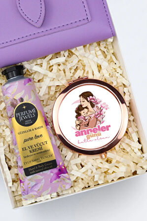 El Aynası & Mor Yumuşak Deri Kartlık Cüzdan & Eyüp Sabri Tuncer El Kremi Hediye Seti