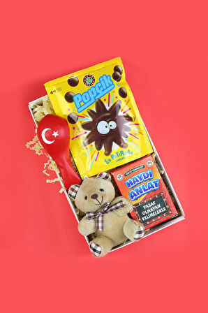 Ayıcık Anahtarlık & Popçik Çikolata & Türk Bayraklı Balon & Haydi Anlat Kart Oyunu Hediye Seti