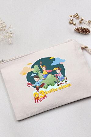 23 Nisan Tasarımlı Ham Bez Çanta & 12'li Boya Kalemi & Balon & Asma Türk Bayrağı Hediye Seti