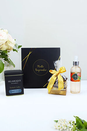 Selamlıque Türk Kahvesi & Godiva Napoliten Çikolata & Eyüp Sabri Tuncer Sprey Kolonya Hediye Seti