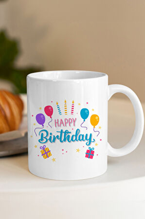 Happy Birthday Kupa & Pomellos Kolonya & Kurabiye & 3'lü Doğum Günü Yıldız Mum Hediye Seti