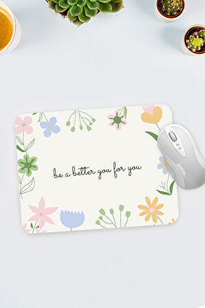 Çiçekli Mouse Pad & Kupa & Yeşil Mini Çerçeve & Yeşil Tükenmez Kalem & Beyaz Not Defteri Hediye Seti