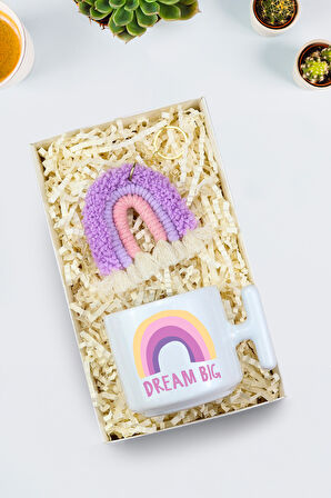 Mor Gökkuşağı Tasarım T Kupa & Gökkuşağı Anahtarlık Hediye Seti