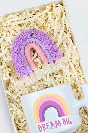 Mor Gökkuşağı Tasarım T Kupa & Gökkuşağı Anahtarlık Hediye Seti