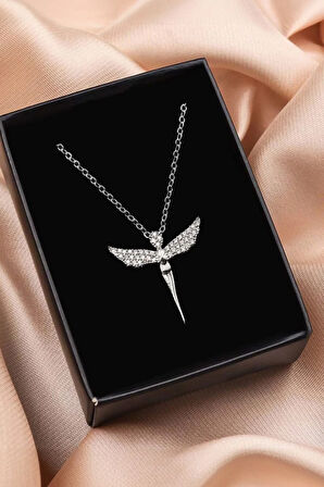 Siyah Kadın Çanta & Şal & Gümüş Renk Melek Kolye Hediye Seti