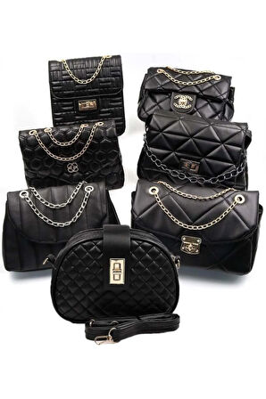 Siyah Kadın Çanta & Şal & Gümüş Renk Melek Kolye Hediye Seti