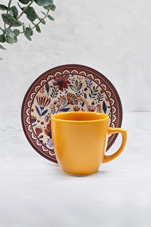 Turuncu Türk Kahvesi Fincanı & Kahve Yanı Su Kadehi & Sunum Kahve Peçetesi Hediye Seti