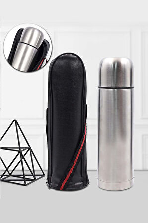 500 ML Deri Çantalı Termos & Siyah Defter & Siyah Mat Kupa & Tasarım Mouse Pad Hediye Seti