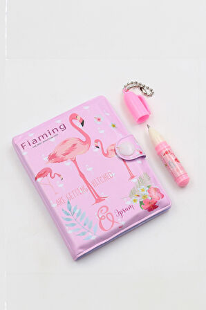 Flamingo Tasarımlı Peluş Ayıcık & Renkli Yıldız Çıtçıt Toka & Flamingo Kalemli Mini Not Defteri