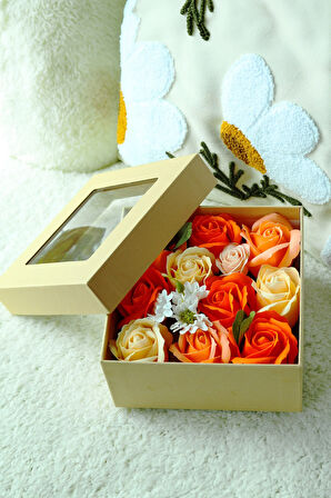 Turuncu Cüzdan & Melek Kanatlı Kolye & Bej Turuncu Gül Kutusu Hediye Seti