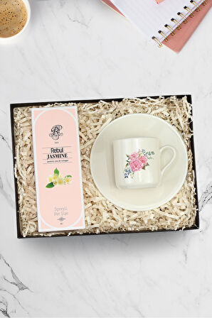Çiçek Tasarım Fincan & Rebul Jasmine Kolonya  Hediye Seti