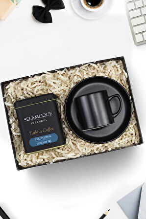 Siyah Seramik Fincan & Selamlıque Türk Kahvesi Hediye Seti