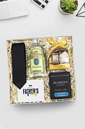 Siyah Kravat & Godiva Napoliten Çikolata  & Selamlıque Türk Kahvesi & Tıraş Kolonyası Hediye Seti