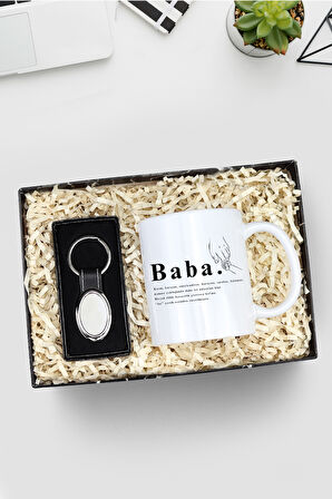 Babalar Gününe Özel Baba Baskılı Kupa & Gümüş Renk Anahtarlık Hediye Seti