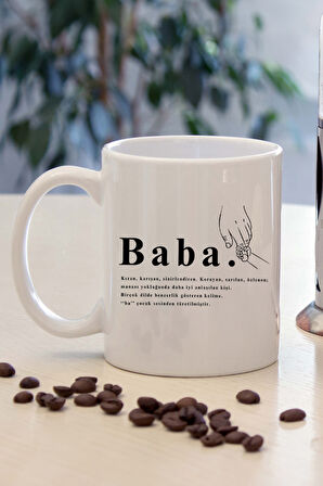 Babalar Gününe Özel Baba Baskılı Kupa & Gümüş Renk Anahtarlık Hediye Seti