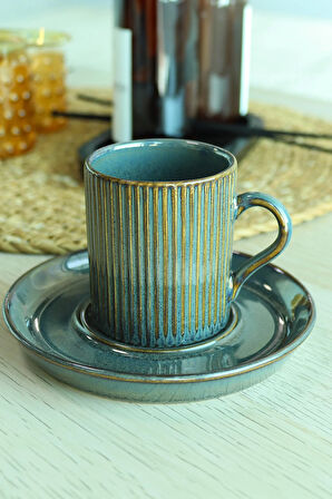 Mum & Lacivert Çizgili Porselen Türk Kahvesi Fincanı & Türk Kahvesi Hediye Seti