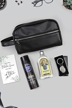 Babalar Gününe Özel Anahtarlık & Erkek El Çantası & Tıraş Kolonyası & Tıraş Köpüğü Hediye Seti