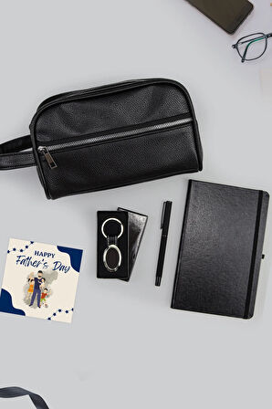 Babalar Gününe Özel Siyah Defter & Erkek El Çantası & Anahtarlık & Siyah Kalem Hediye Seti