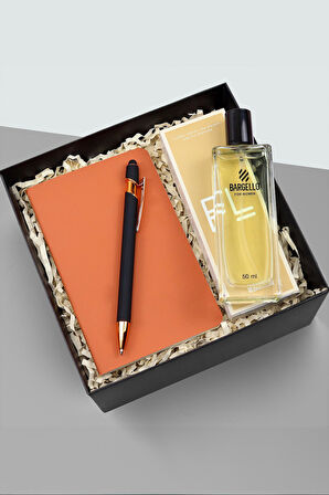 Siyah Rose Gold Tükenmez Kalem & Dikişli Mini Not Defteri & Kadın Parfümü Hediye Seti