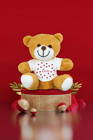 Tasarımlı Peluş Ayıcık & Kırmızı Çerçeve & T Kupa Hediye Seti