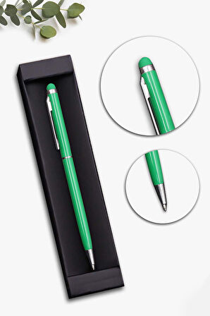 Tasarım Defter & Yeşil Touch Pen & Fincan & Tasarım Beyaz Metal Kutulu Mum