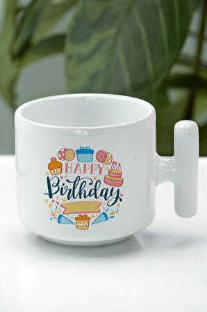 Gold Happy Birthday Harf Mum & Happy Birthday Çikolata & T Kupa & Happy Birthday Taç Hediye Seti