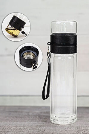 Borosilikat Çift Cidarlı 300 ml Dereceli Cam Matara