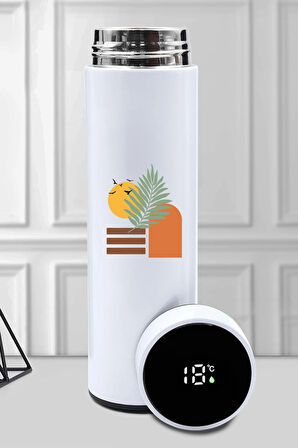 Özel Tasarım Dereceli Termos & Çerçeve & Tasarım Defter & Beyaz Metal Kutulu Mum Hediye Seti