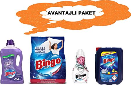 Bingo Avantajlı Paket  Bingo Matik 4 kg Ultra beyaz +  Bingo Fresh 2,5 lt Lavanta Çiçekleri + Bingo 