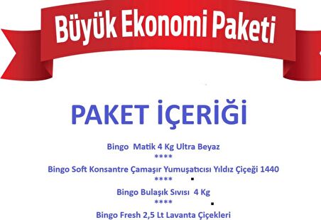 Bingo Avantajlı Paket  Bingo Matik 4 kg Ultra beyaz +  Bingo Fresh 2,5 lt Lavanta Çiçekleri + Bingo 