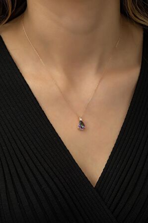 925 Ayar Gümüş Damla Mistik Topaz Taşlı Kolye Kadın Gümüş Kolye