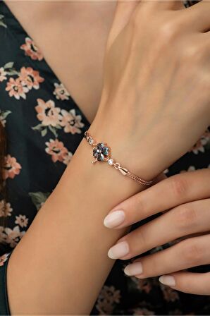 925 Ayar Gümüş Mistik Topaz Taşlı Yonca Kadın Gümüş Bileklik