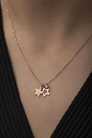 925 Ayar Minimal Çift Yıldız Kolye Kadın Gümüş Kolye