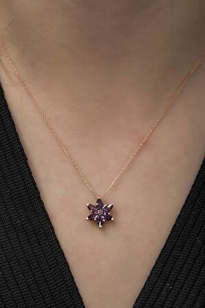925 Ayar Mor Lotus Çiçeği Kolye Kadın Gümüş Kolye