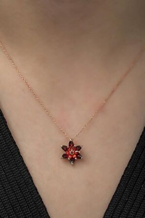 925 Ayar Kırmızı Lotus Çiçeği Kolye Kadın Gümüş Kolye