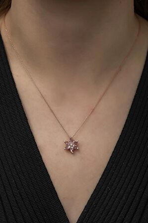 925 Ayar Pembe Lotus Çiçeği Kolye Kadın Gümüş Kolye