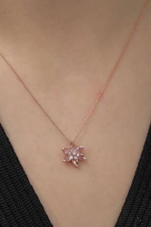 925 Ayar Pembe Lotus Çiçeği Kolye Kadın Gümüş Kolye