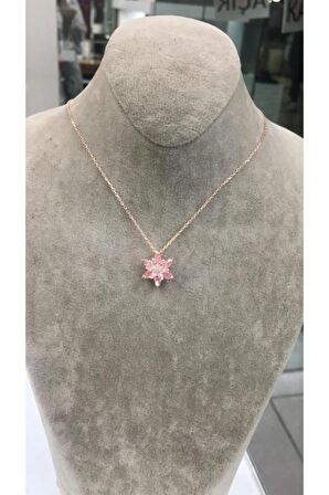 925 Ayar Pembe Lotus Çiçeği Kolye Kadın Gümüş Kolye