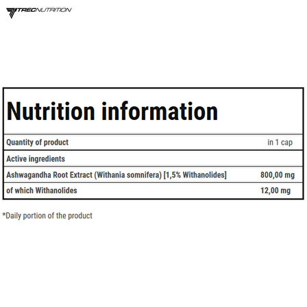 TREC NUTRITION Ashwagandha 800 | Plant Adaptogen / 60 Caps