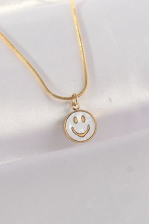 316L Çelik Zincir Renk Mermer Desenli Minimal Smile Kolye