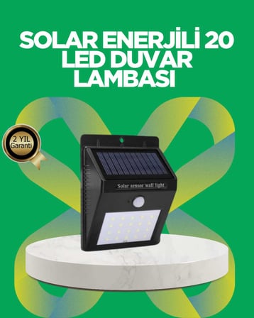 Solar Enerjili 20 LED Hareket Sensörlü Duvar Lambası