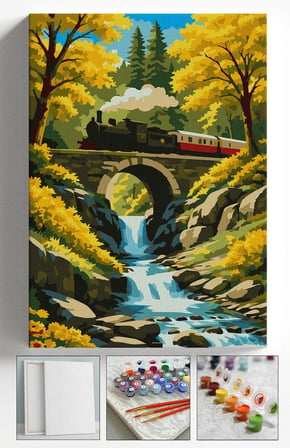 Sayılarla Boyama Seti Numaralı Tuval Fırça Boya Askı Aparatı Dahil Set 40x50 Cm - TREN VE DERE