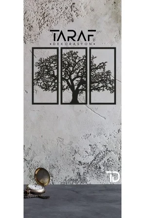 3 Parça Ağaç Tablo Lazer Kesim Dekoratif Tablo 42x62 Siyah Beyaz