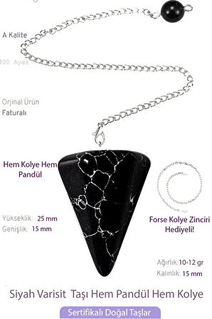 Sertifikalı Siyah Varisit Taşı Pandül Sarkaç Hem Pandül - Hem Kolye