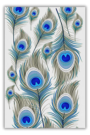 Tavus Kuşu Tüyü Desenli Mavi Halı Dijital Baskılı Dokuma Kaymaz Tabanlı Yıkanabilir Salon Halısı