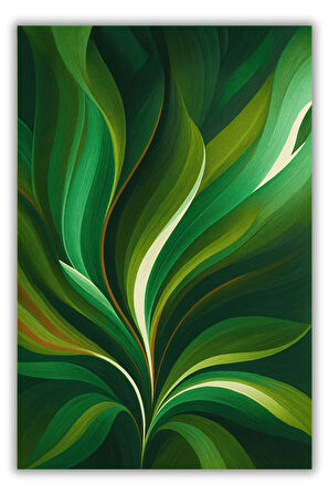 The Reef Design Yeşil Yaprak Desenli Halı Dijital Baskılı Dokuma Kaymaz Tabanlı Yıkanabilir Antialerjik Salon Halısı