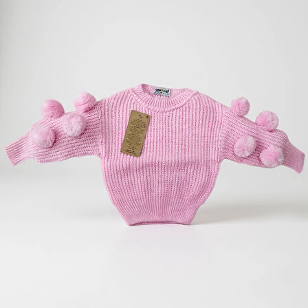 KIZ BEBEK TRİKO PONPON DETAYLI KAZAK 6-24 AY