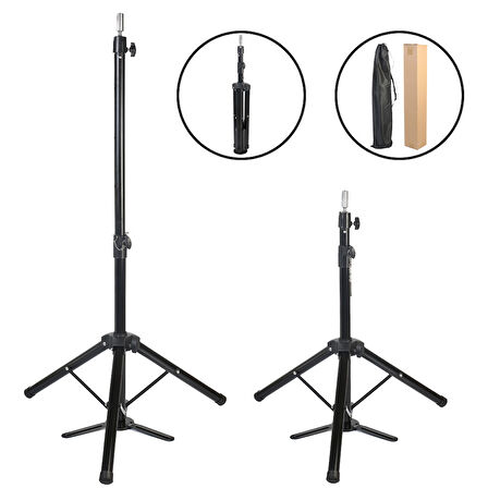  Kuaför Eğitim Mankeni İçin Ayaklı Metal Tripod - Siyah + Taşıma Çantası