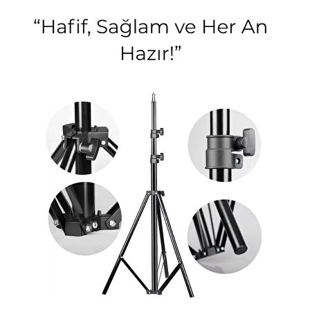 Ayarlanabilir Alüminyum Tripod Işık Standı – Ring Light ve Kamera Uyumlu, Katlanabilir Tasarım