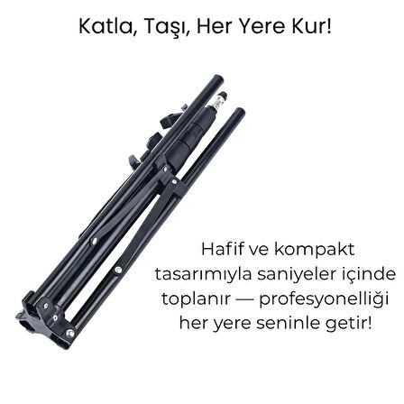 Ayarlanabilir Alüminyum Tripod Işık Standı – Ring Light ve Kamera Uyumlu, Katlanabilir Tasarım